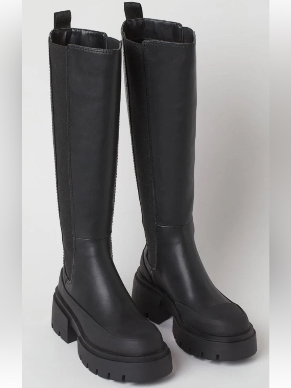 H&M Combat Moto Black Women's Knee-High Boots Sz 11/42 EU NWT